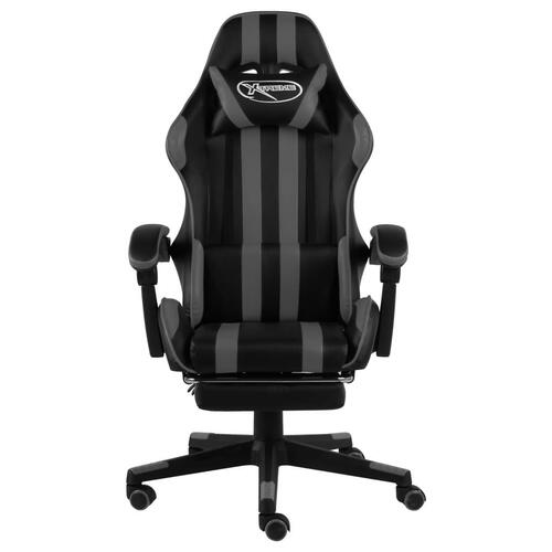 Gamerstol med fodstøtte kunstlæder sort og grå