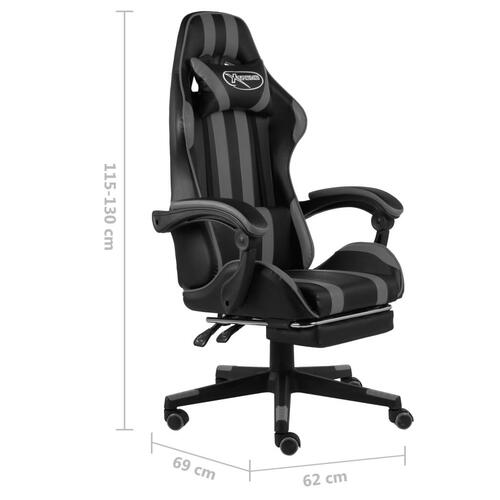 Gamerstol med fodstøtte kunstlæder sort og grå