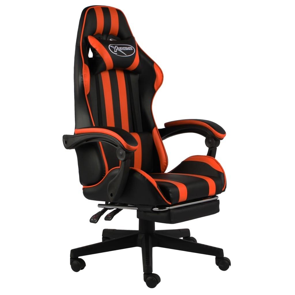Gamerstol med fodstøtte kunstlæder sort og orange