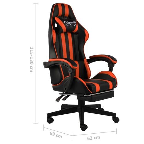 Gamerstol med fodstøtte kunstlæder sort og orange