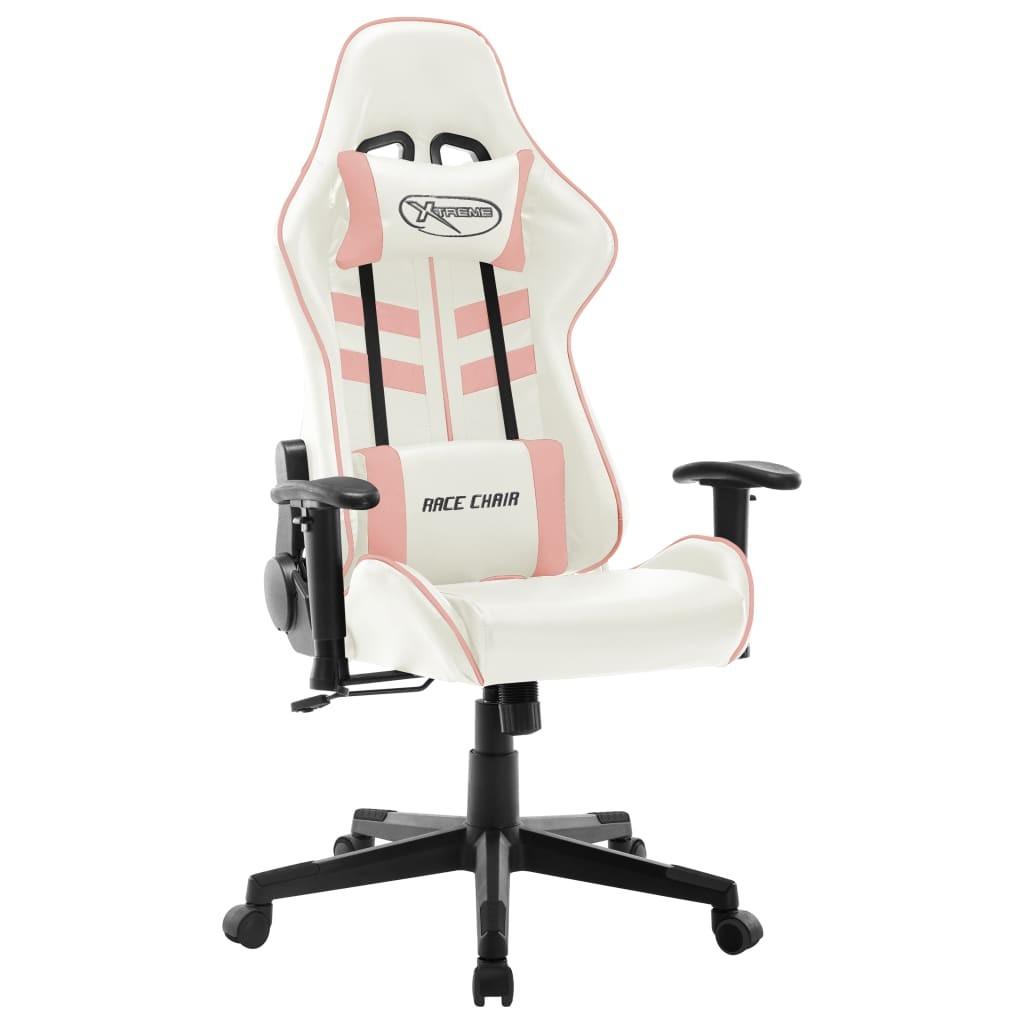 Gamingstol kunstlæder hvid og pink