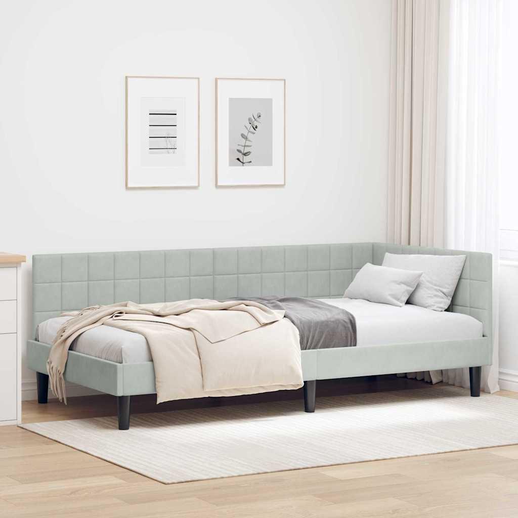 Hjørnesengramme med hovedgærde Lysegrå 90 x 190 cm Fløjl billede