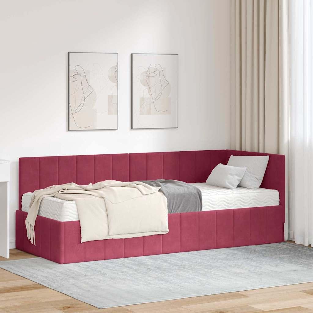 Hjørnesengramme med madras Vinrød 80 x 200 cm Fløjl