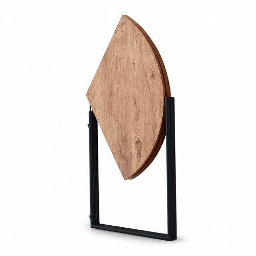 Spisebord rundt med tredelt bordplade og sort stel