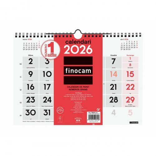 Vægkalender Finocam A4 - månedsoversigt 30 × 21 cm