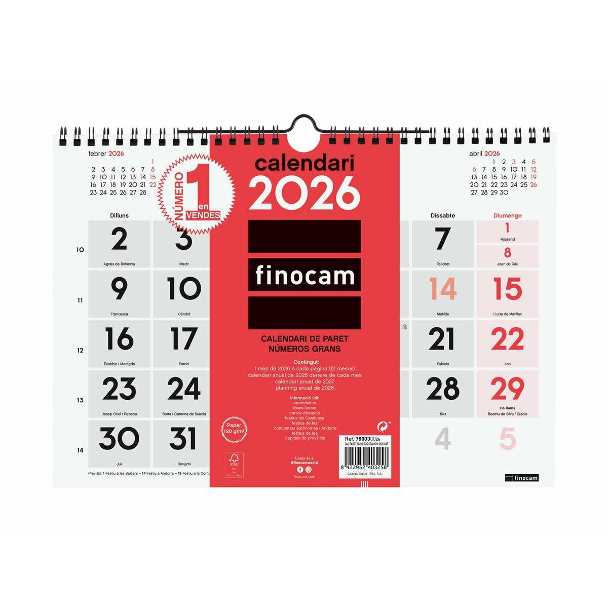 Vægkalender Finocam A4 - månedsoversigt 30 × 21 cm