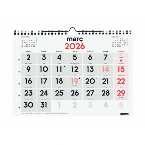 Vægkalender Finocam A4 - månedsoversigt 30 × 21 cm