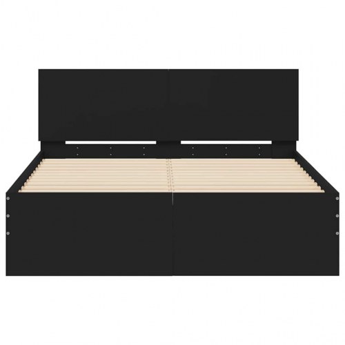 Sengeramme med sengegavl og LED-lys 120x200 cm sort