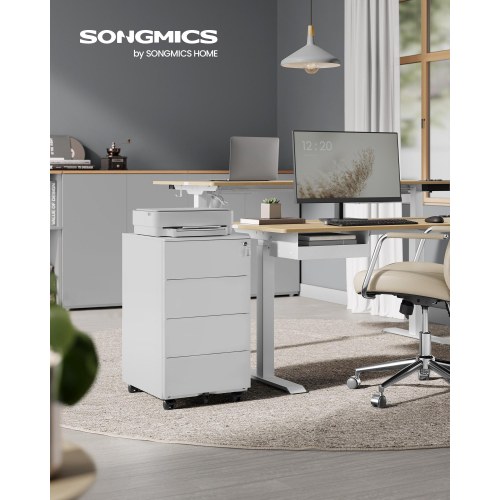 Arkivskab på hjul aflåseligt, 4 skuffer, forsamlet, 39 × 45 × 69,3 cm, Cloud White