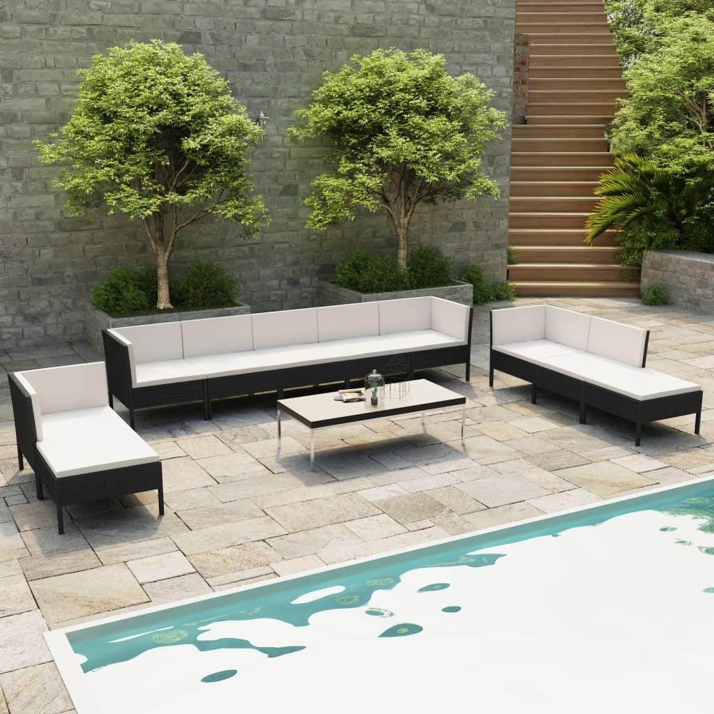 Loungesæt til haven 10 dele med hynder polyrattan sort