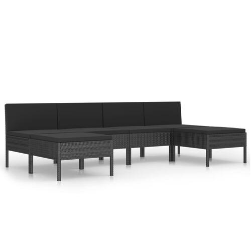 Loungesæt til haven 6 dele med hynder polyrattan sort