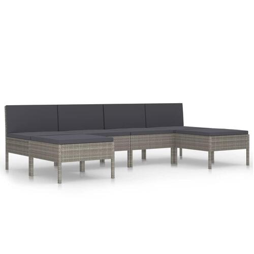 Loungesæt til haven 6 dele med hynder polyrattan grå