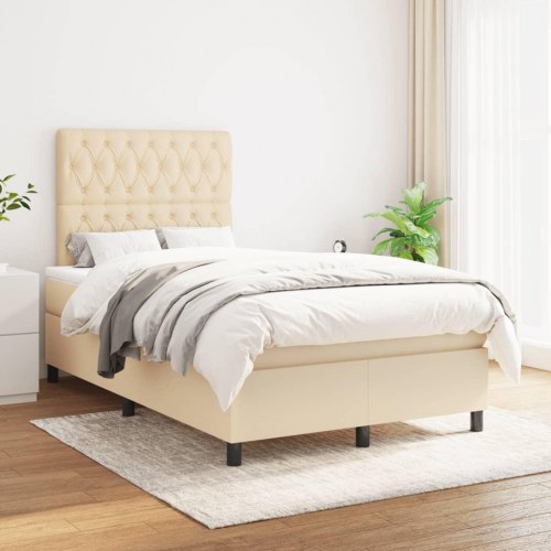 Kontinentalseng med madras 120x190 cm - stof, cremefarvet