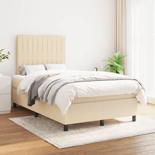 Kontinentalseng med madras 120x190 cm - stof, cremefarvet