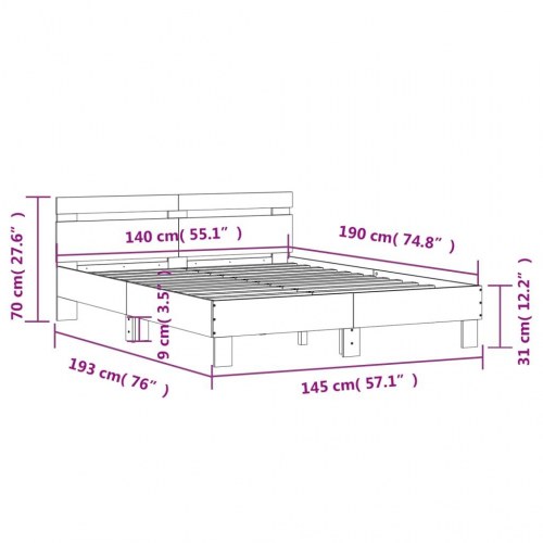 Sengeramme med gavl 140x190 cm i konstrueret træ - sonoma-eg