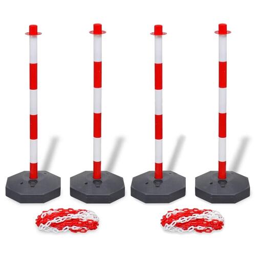 Sæt med 4 trafikpæle og 2 plastikkæder på 10 m hver