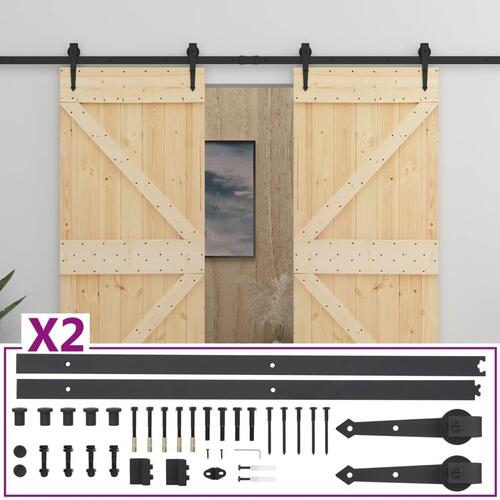 Skydedør med monteringssæt 80x210 cm massivt fyrretræ
