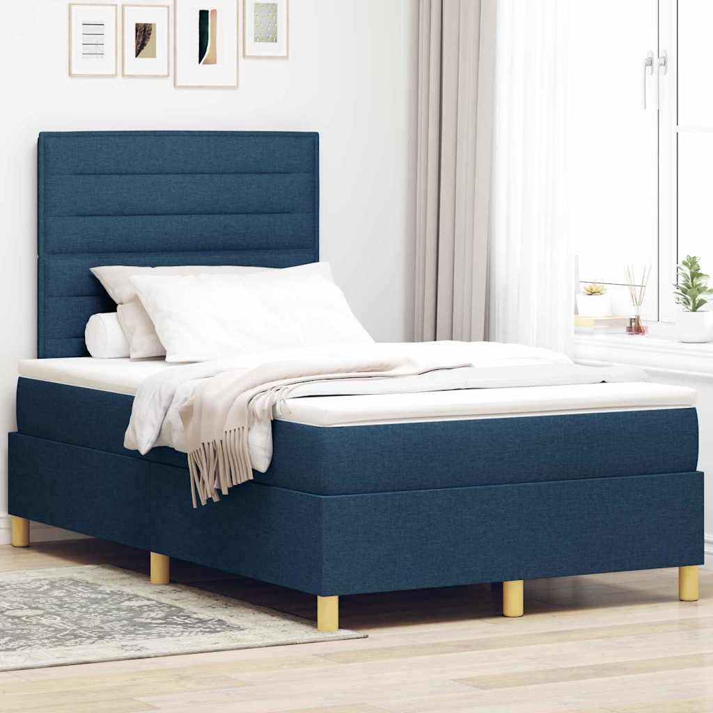 LED Box Spring Bed med madras Blå 120 x 190 cm Stof billede
