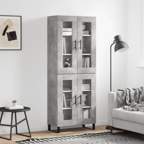 Højskab i konstrueret træ med glaslåger 69,5×34×180 cm - betongrå