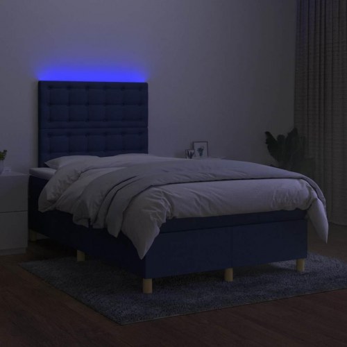 Kontinentalseng med LED-lys 120×190 cm - stof, blå