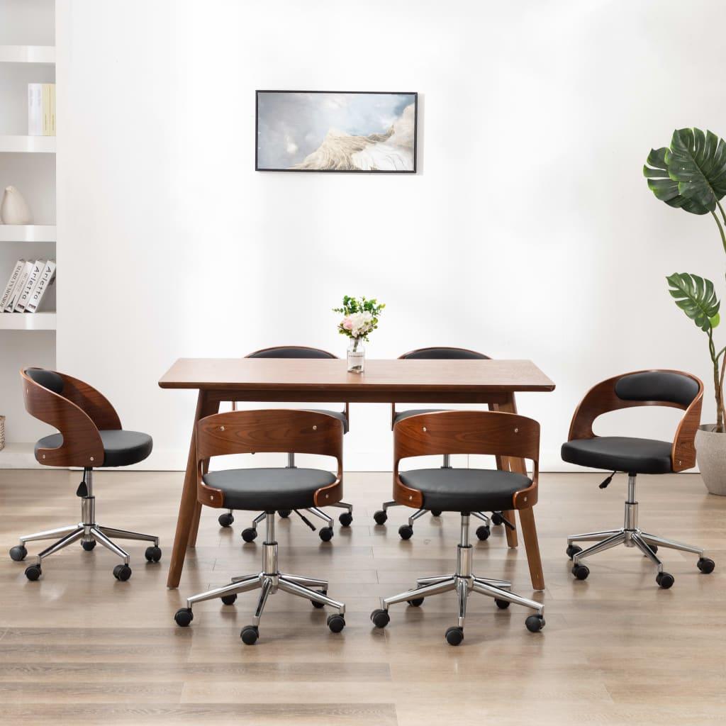 Drejelige spisebordsstole 6 stk. bøjet træ og kunstlæder sort