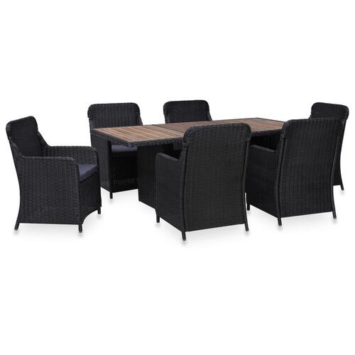 Udendørs spisebordssæt 7 dele polyrattan sort