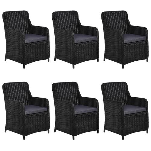 Udendørs spisebordssæt 7 dele polyrattan sort