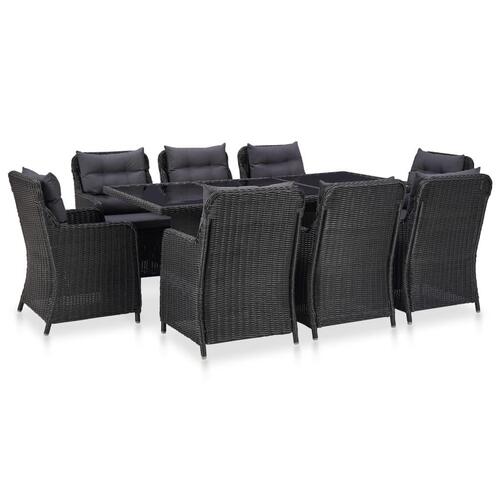 Udendørs spisebordssæt 9 dele polyrattan sort