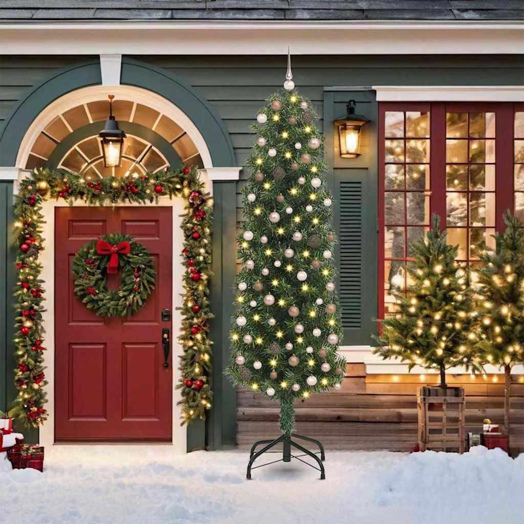 Slankt Juletræ med 300 LED'er Grøn 210 cm Plastik og metal