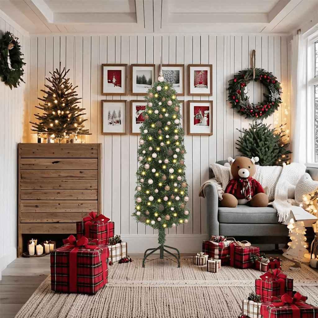 Slankt Juletræ med 300 LED'er Grøn 180 cm Plastik og metal