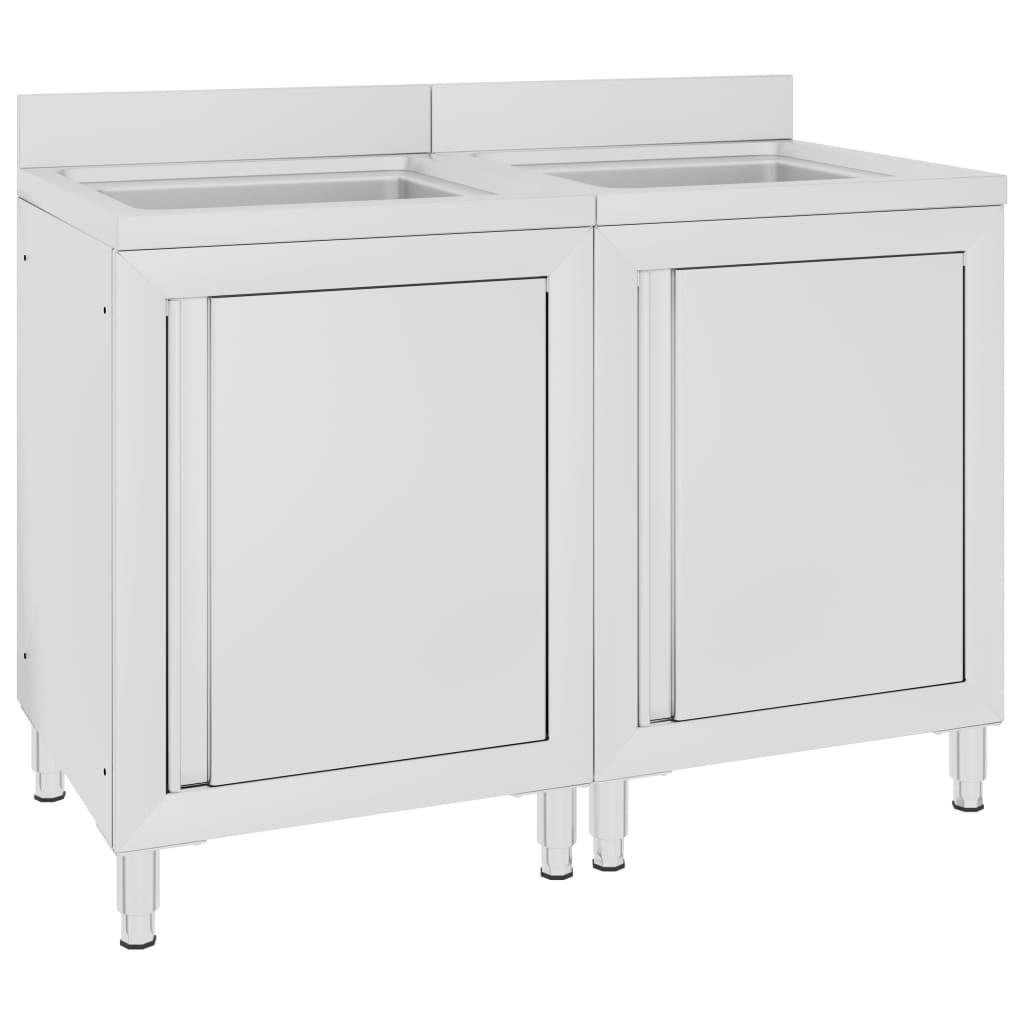 Kommerciel køkkenvask med skabe 2 stk. rustfrit stål billede