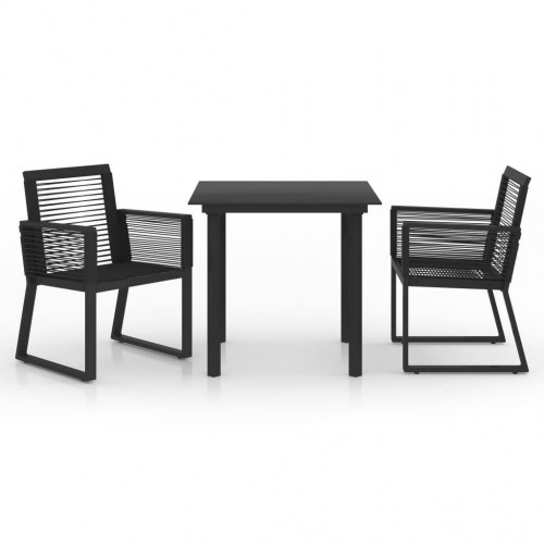 Udendørs spisebordssæt 3 dele - PVC-rattan, sort
