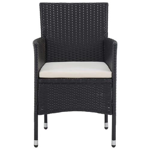 Spisebordssæt til haven 3 dele polyrattan og glas sort