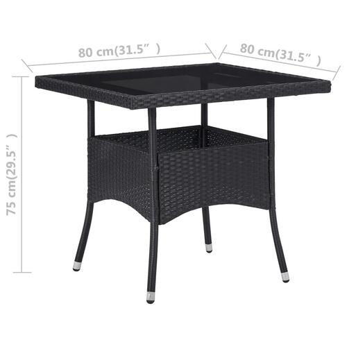 Spisebordssæt til haven 3 dele polyrattan og glas sort