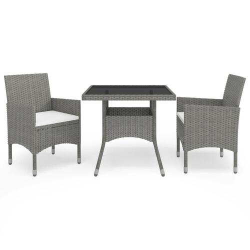 Spisebordssæt til haven 3 dele polyrattan og glas