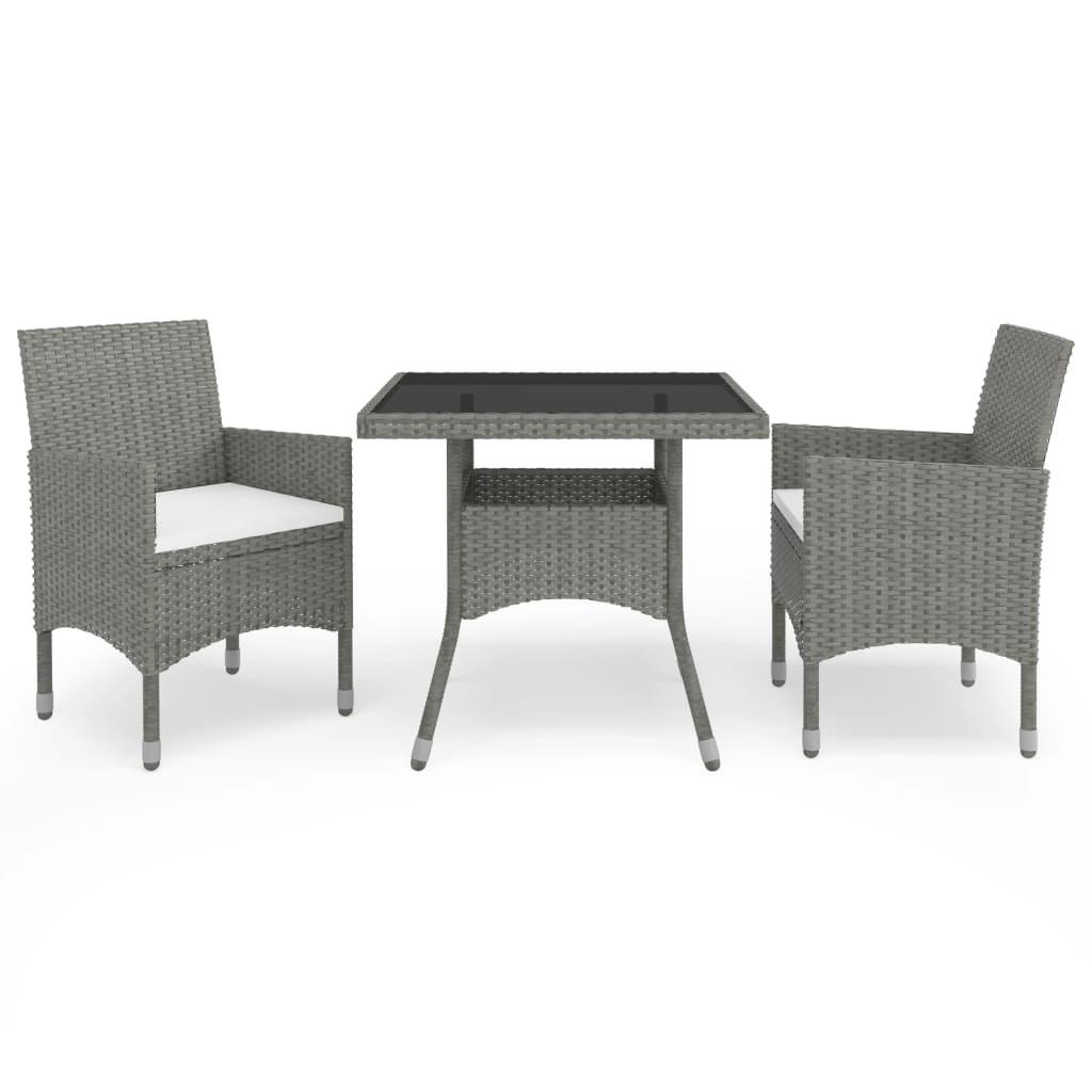Spisebordssæt til haven 3 dele polyrattan og glas
