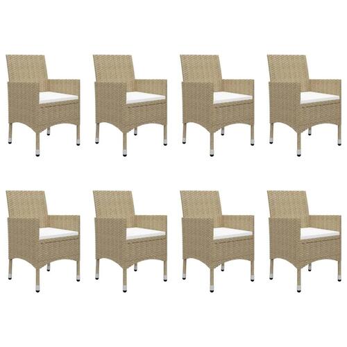 Spisebordssæt til haven 9 dele polyrattan og glas beige