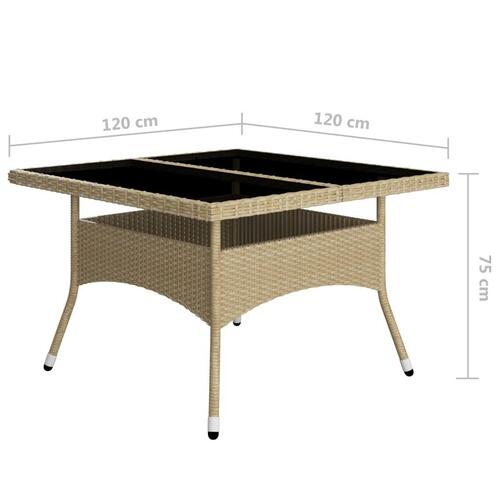 Spisebordssæt til haven 9 dele polyrattan og glas beige
