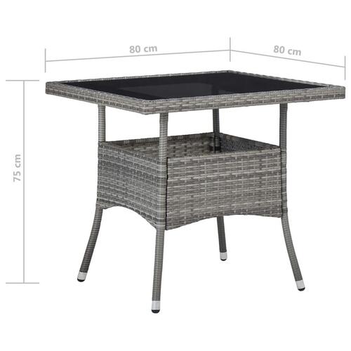 Spisebordssæt til haven 3 dele polyrattan og glas grå
