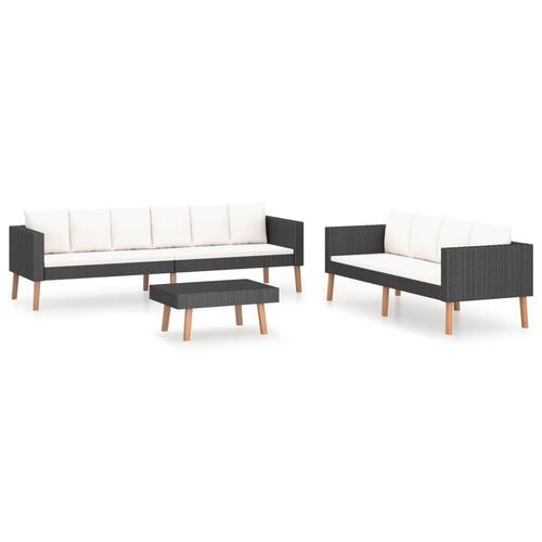 Loungesæt til haven 3 dele med hynder polyrattan sort