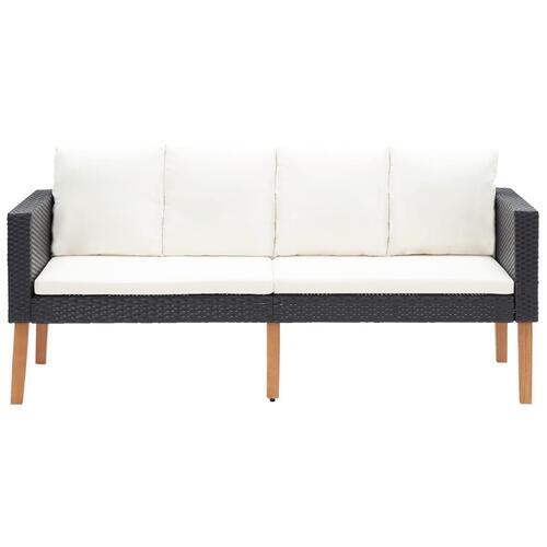 Loungesæt til haven 3 dele med hynder polyrattan sort