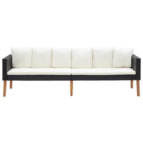 Loungesæt til haven 3 dele med hynder polyrattan sort