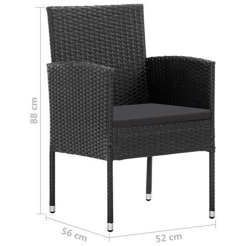 Spisebordssæt til haven 3 dele polyrattan sort
