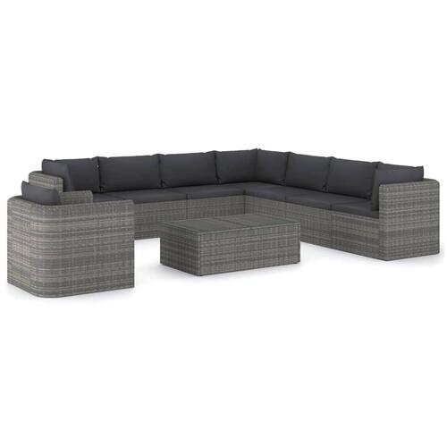 Loungesæt til haven 9 dele med hynder polyrattan grå