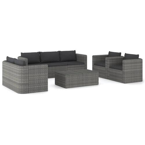Loungesæt til haven 8 dele med hynder polyrattan grå