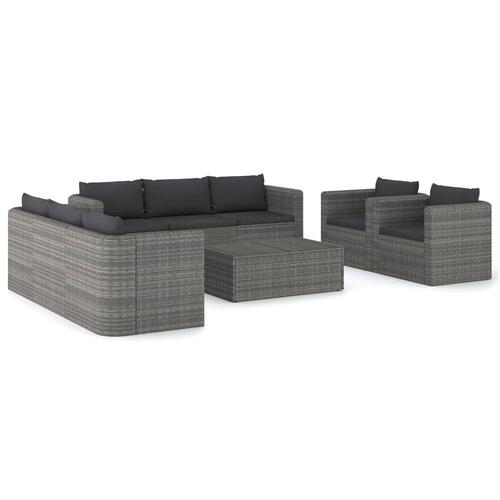 Loungesæt til haven 9 dele med hynder polyrattan grå