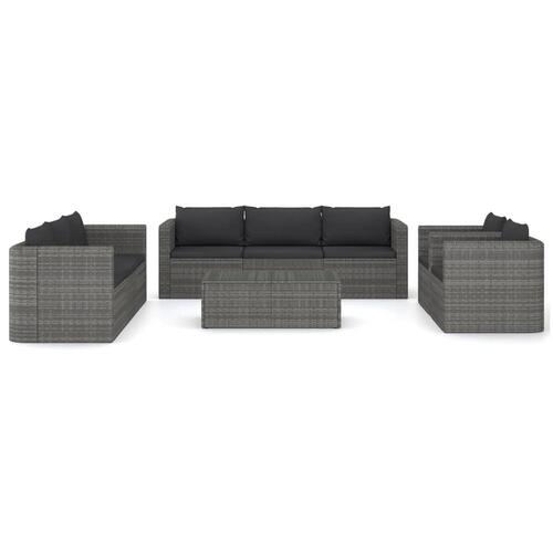 Loungesæt til haven 9 dele med hynder polyrattan grå