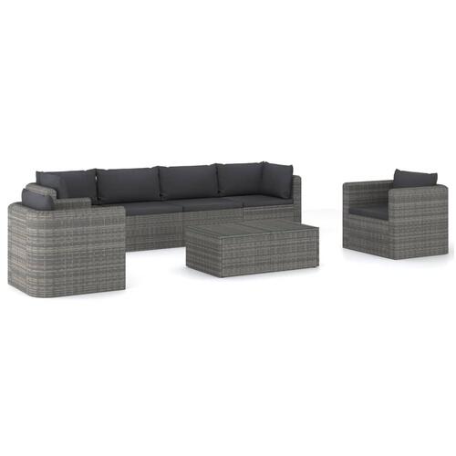 Loungesæt til haven 7 dele med hynder polyrattan grå