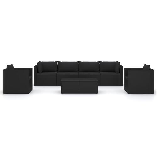 Loungesæt til haven 7 dele med hynder polyrattan sort