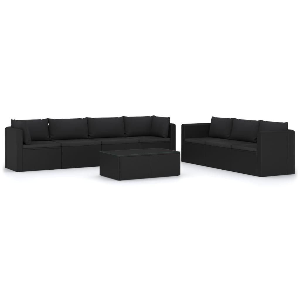 Loungesæt til haven 8 dele med hynder polyrattan sort